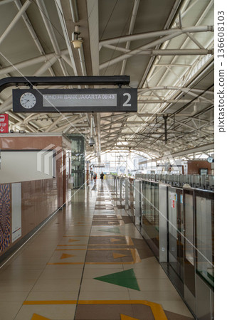 Jakarta MRT station platform and electronic display board: Modern urban railway infrastructure 136608103