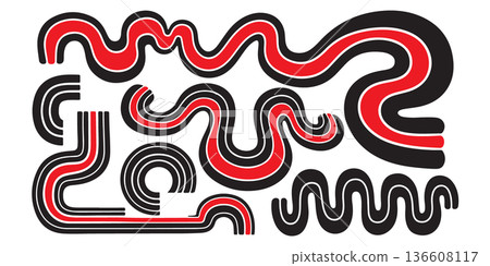Retro Red and Black Wavy Line Graphic Elements Vector Set Retro Red and Black Wavy Line Graphic Elements Vector Set 136608117