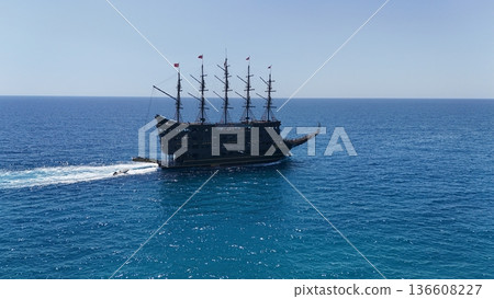 Beach ship sea. Old sailing ship. High quality photo 136608227