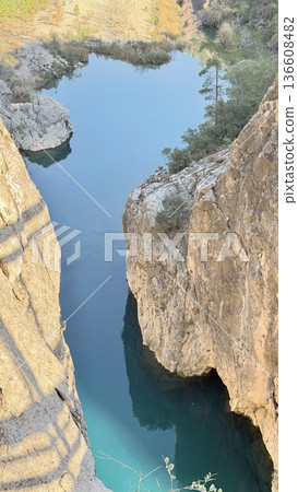 Sunlight of the emerald mountain river. High quality photo 136608482