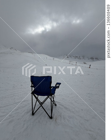Chair snowy mountains. High quality photo Chair snowy mountains. High quality photo 136608489