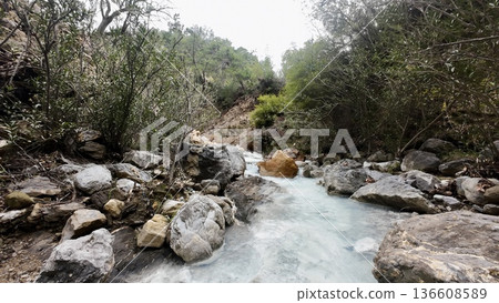 stream in the mountains against the backdrop of nature spring in the mountains against the backdrop of nature. High quality photo 136608589