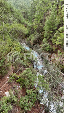 stream in the mountains against the backdrop of nature spring in the mountains against the backdrop of nature. High quality photo 136608591