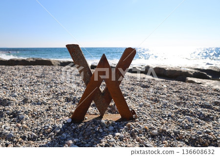 Rusty metal structure seashore, nature, seaside. High quality photo 136608632