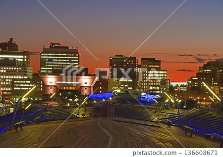 Sunset view from Yokohama Osanbashi Pier, Minato Mirai 136608671