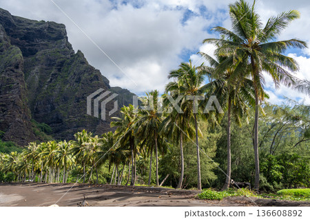 Remote beach in Hakaui Bay, Nuku Hiva, Marquesas Islands, French Polynesia 136608892