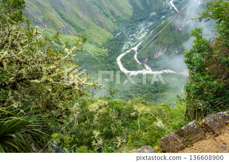 Scenic valley view from the Machu Picchu site in Peru 136608900