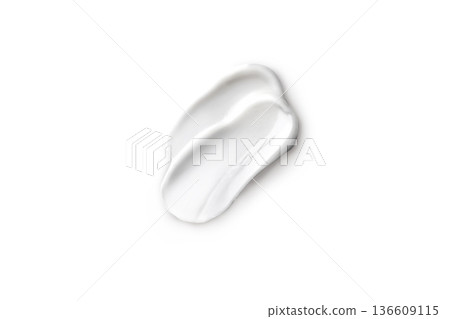 Beauty white swatch sampled with a smear of white cream. Face skin care, hand care, facial care. Isolated photo white background Beauty white swatch sampled with a smear of white cream. Face skin care, hand care, facial care. Isolated photo white background 136609115