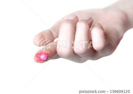 A drop of capsule pink cream on the finger of a woman. Swatch of pink popular Niacinamide Capsule Cream. isolated on white background photo isolated A drop of capsule pink cream on the finger of a woman. Swatch of pink popular Niacinamide Capsule Cream. isolated on white background photo isolated 136609120