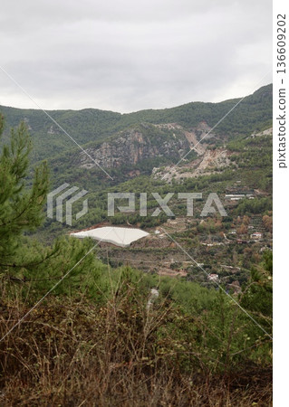 Mountain green landscape greenhouse. High quality photo Mountain green landscape greenhouse. High quality photo 136609202
