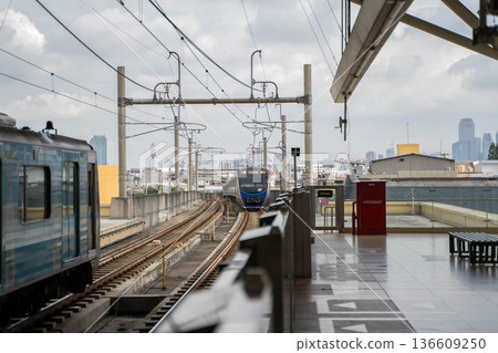 A train entering a station (Jakarta MRT, Indonesia) A train entering a station (Jakarta MRT, Indonesia) 136609250
