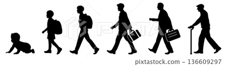 Male growth process silhouette set (from baby to elderly) Male growth process silhouette set (from baby to elderly) 136609297