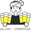 Illustration of a male bartender carrying beer 136609328