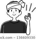 Illustration of a male izakaya waiter giving an OK sign 136609330