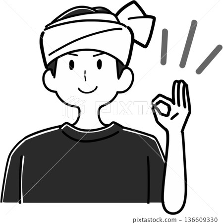 Illustration of a male izakaya waiter giving an OK sign 136609330