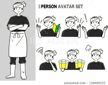 居酒屋男服務生素材組及頭像 居酒屋男服務生素材組及頭像 136609335
