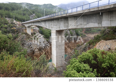 Turquoise River Gorge bridge drone view  136609338