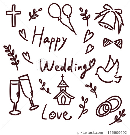 Hand-drawn stylish wedding illustration set 136609692