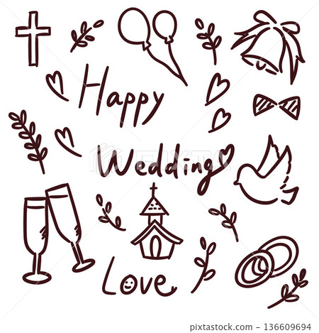 Hand-drawn stylish wedding illustration set 136609694