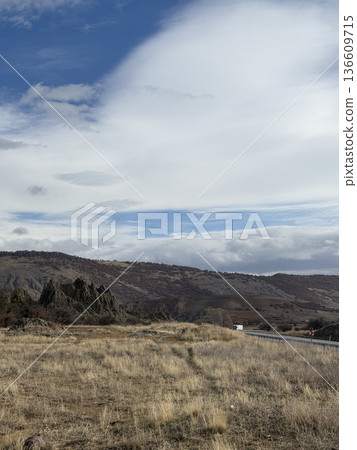 Rocky landscape thistles. High quality photo Rocky landscape thistles. High quality photo 136609715