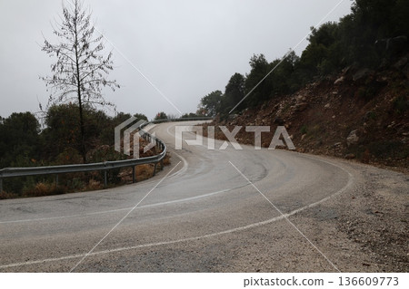 Misty mountain road. High quality photo Misty mountain road. High quality photo 136609773
