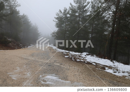 Misty mountain road. High quality photo Misty mountain road. High quality photo 136609800