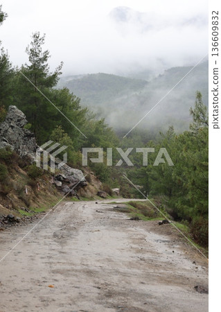 Misty mountain road. High quality photo Misty mountain road. High quality photo 136609832
