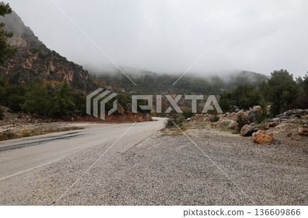 Misty mountain road. High quality photo Misty mountain road. High quality photo 136609866