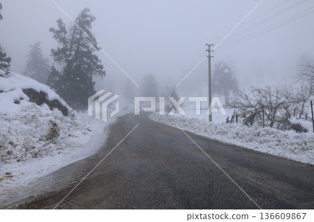 Misty mountain road. High quality photo Misty mountain road. High quality photo 136609867