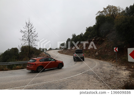 Misty mountain road. High quality photo Misty mountain road. High quality photo 136609886