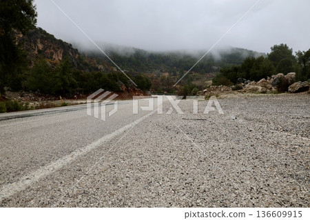 Misty mountain road. High quality photo Misty mountain road. High quality photo 136609915