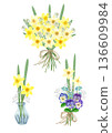 A set of watercolor daffodil bouquets and mini arrangements 136609984