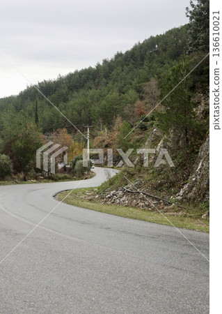 Misty mountain road. High quality photo Misty mountain road. High quality photo 136610021
