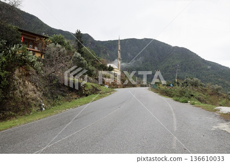 Misty mountain road. High quality photo Misty mountain road. High quality photo 136610033