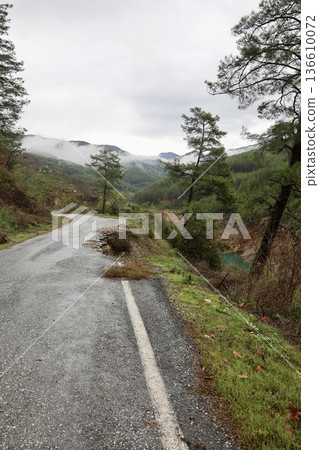 Misty mountain road. High quality photo Misty mountain road. High quality photo 136610072