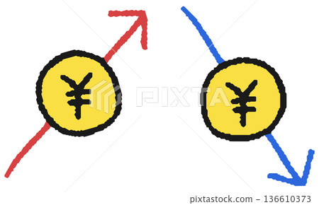 日元強弱手繪插圖圖標 136610373