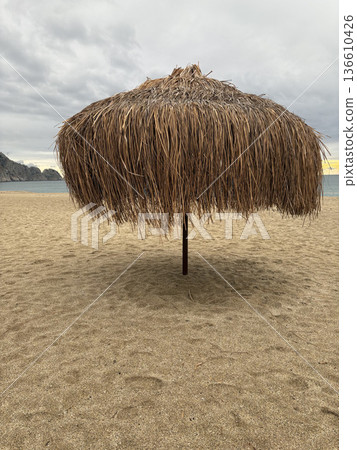 Beach chair sunset. High quality photo Beach chair sunset. High quality photo 136610426