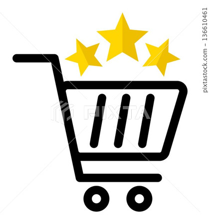 Shopping cart with three stars rating customer feedback concept online store quality service evaluation retail purchase satisfaction review score ecommerce symbol 136610461