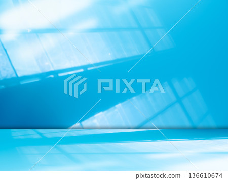 Blue Background for Presentation Abstract Studio Cyan Template Business Kitchen House Table Building Light Spaec Wall Interior Room Plant Shadow Window Desk Floor Bar Concrete Gradien Stone Podium. 136610674