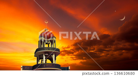 Masjid Dome Islam Moon Star Night Isra miraj Namaz Sunset Background Mubaruk Greeting Islam Ramadan Element Masjid Aqsa Hajj Kaaba Umrah Eid Arabian Religion Islamic Arab Muslim Greeting Miraj Kaaba. 136610680