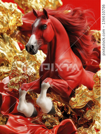 Red Fiery Horse illustration symbolizing strength and vitality for 2026 136610786