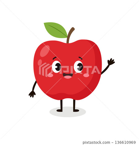 Cute red apple cartoon character with happy face for healthy food design Cute red apple cartoon character with happy face for healthy food design 136610969
