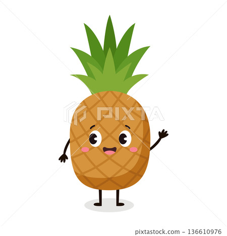 Funny pineapple cartoon character for tropical summer vacation design Funny pineapple cartoon character for tropical summer vacation design 136610976