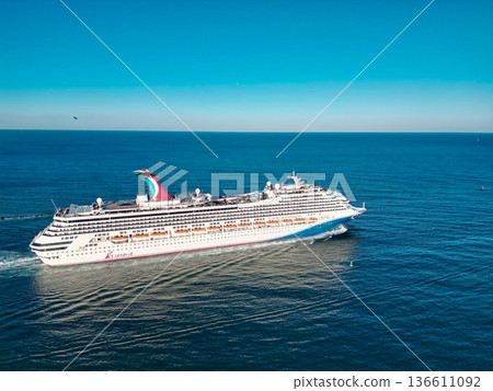 Miami, Florida, USA - November 24, 2024: Carnival Conquest cruise ship voyage. Cruise in summer vacation. Carnival Cruise line. Cruise ship tour and travel at sea. Ship leaving Miami beach port Miami, Florida, USA - November 24, 2024: Carnival Conquest cruise ship voyage. Cruise in summer vacation. Carnival Cruise line. Cruise ship tour and travel at sea. Ship leaving Miami beach port 136611092