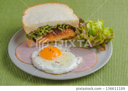 Croquette sandwich and ham and egg Croquette sandwich and ham and egg 136611189