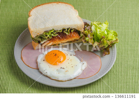 Croquette sandwich and ham and egg Croquette sandwich and ham and egg 136611191