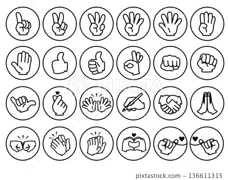 Hand icon set, round icon 136611315