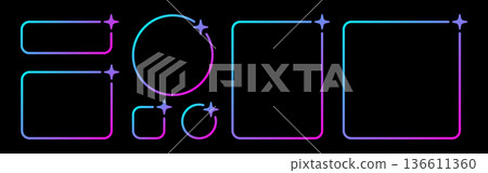 AI gradient rectangle and circle frames set. Artificial intelligence neon border. Technology box with blue and pink gradient. Neural network bar. Vector illustration isolated on black background 136611360