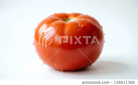 Tomat Segar dengan Tetesan Air di Latar Belakang Putih 136611368