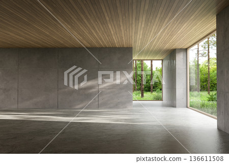 Minimal style empty loft room with polished concrete walls 3d render. Minimal style empty loft room with polished concrete walls 3d render. 136611508